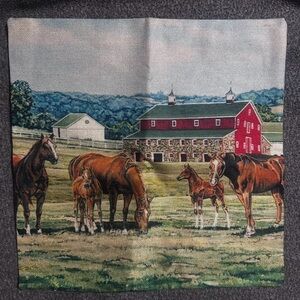 Farmhouse Horse Tapestry Pillow Cover 17x17, New